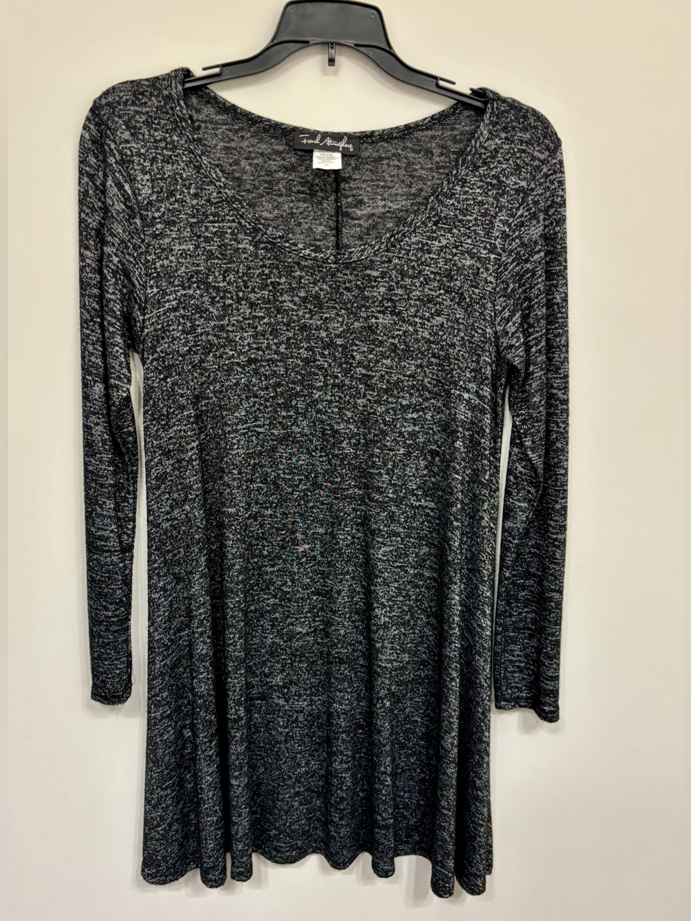 French Atmosphere Charcoal Gray Long Sleeve Swing Dress